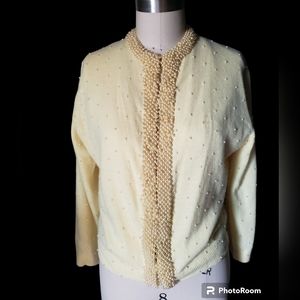 1960's hong kong beaded pearl Cardigan medium large